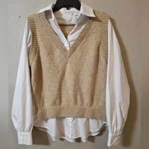 Altar'd State beige V-neck knitted sweater vest Shirt Layered Look S